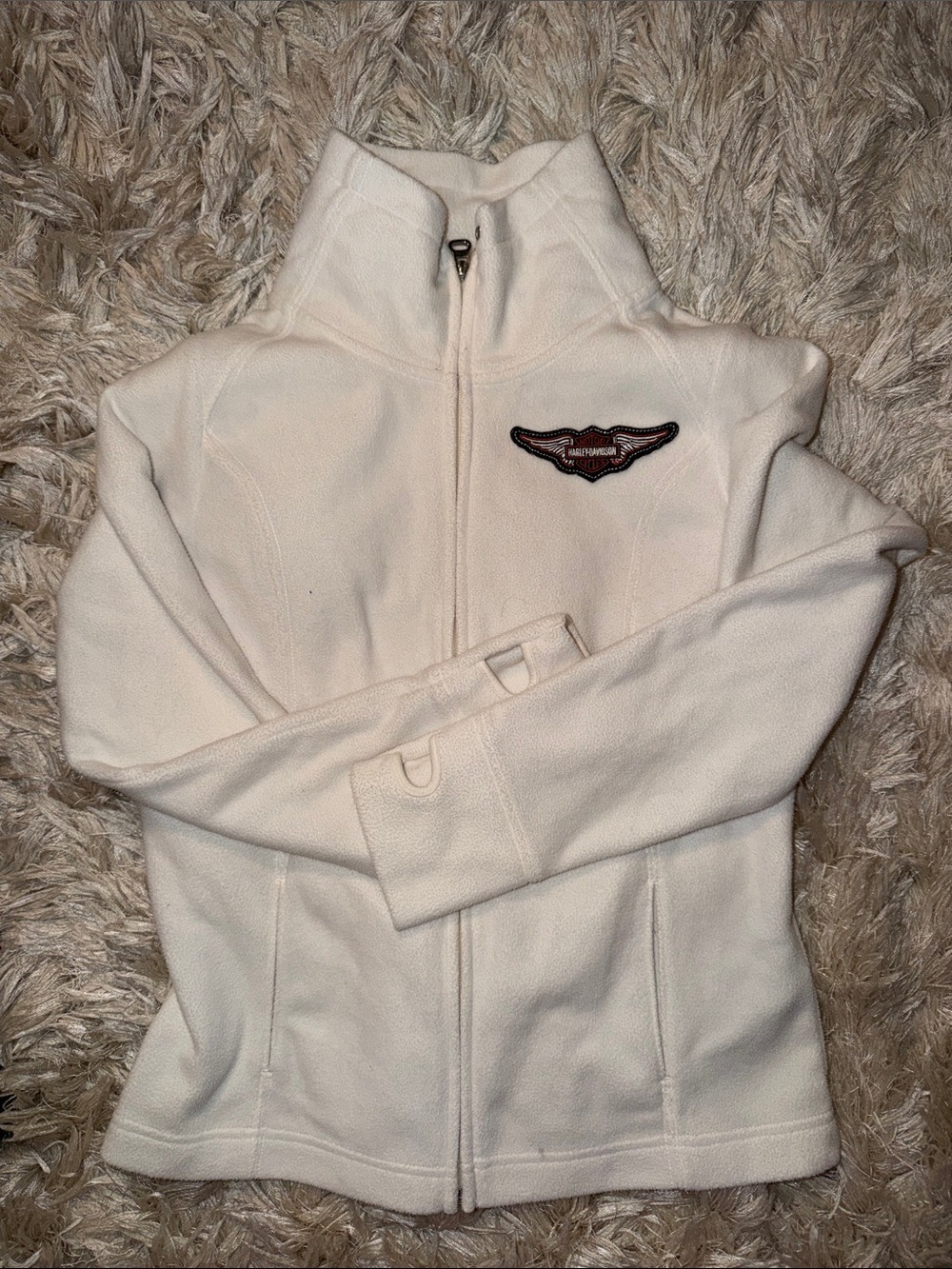 Funnel neck Harley-Davidson Off White Full-Zip Fleece Jacket with Wing Patch